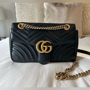 Gucci Black GG Marmont Small Shoulder Bag with Gold Hardware